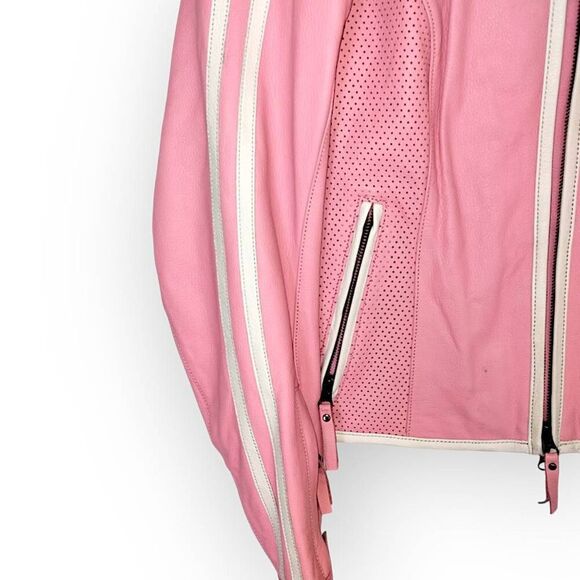 First Gear Womens Jacket Sz Small Petal Pink Faux Leather Pockets Biker Moto - Picture 12 of 16